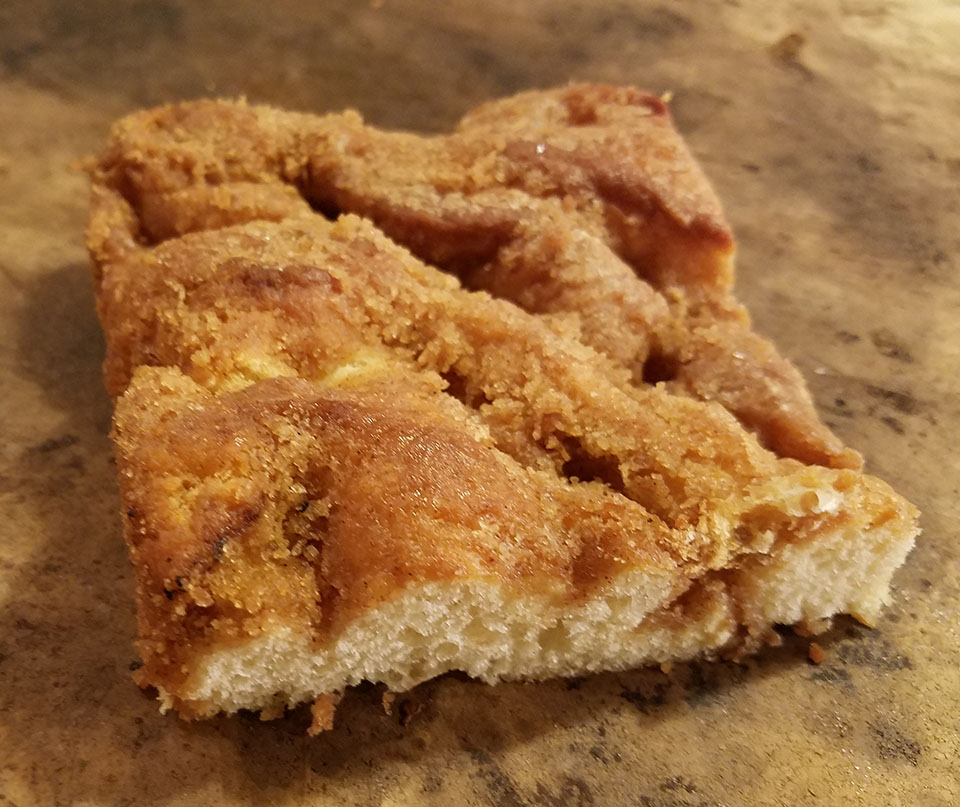 A square piece of Moravian sugar cake.